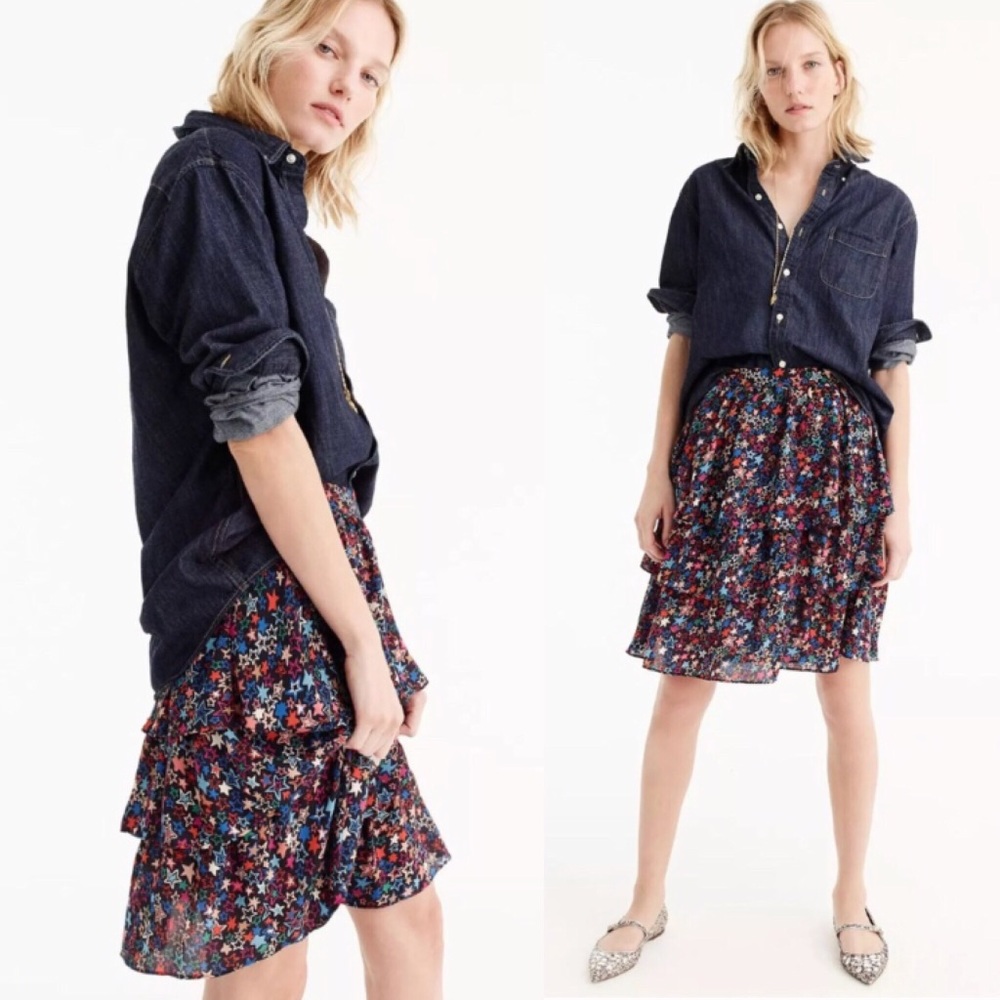 J. Crew ruffle star skirt multi color black 00